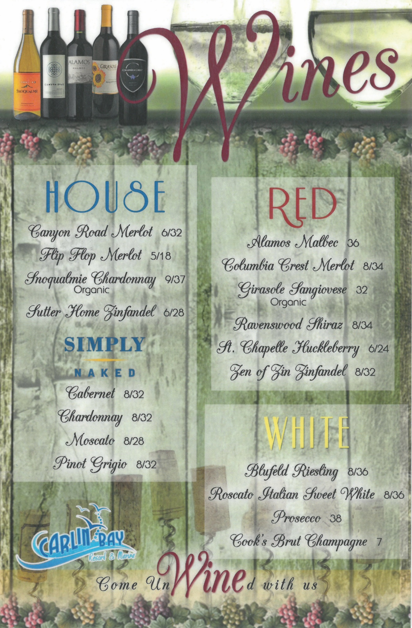 Carlin Bay wine menu